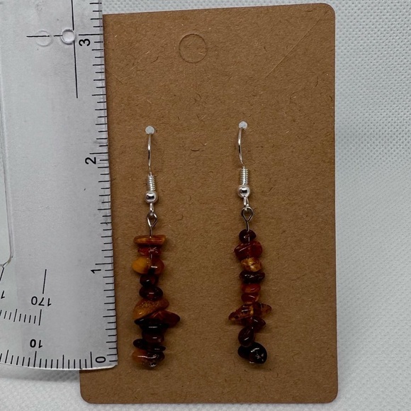 Amber earring Beaded Dangle handmade - Picture 4 of 4